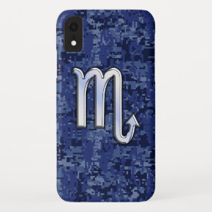 Capa Para iPhone XR Símbolo Zodiac Silver Scorpio no Camo Azul