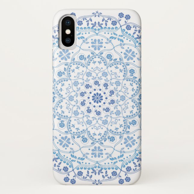Capa Para iPhone, Case-Mate Simples Blue E White Elegante Floral Mandala (Verso)