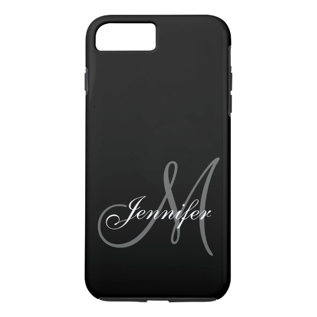 CAPA PARA iPhone, Case-Mate  SIMPLES, NEGRO, CINZA SEU MONOGRAMA SEU NOME (Verso)