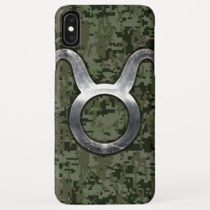 Capa Para iPhone XS Max Sinal do Taurus na camuflagem de Digitas do verde
