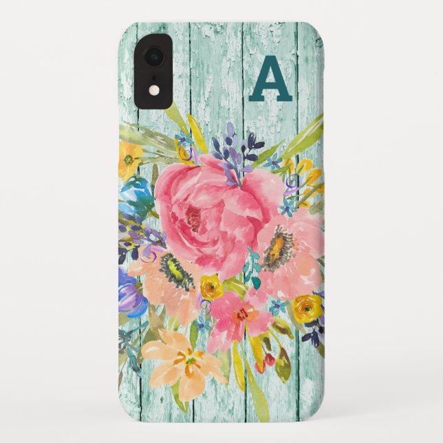 Capa Para iPhone, Case-Mate Spray Floral de Rosa de Aquarela com Inicial (Verso)