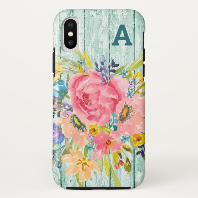 Capa Para iPhone, Case-Mate Spray Floral de Rosa de Aquarela com Inicial (Verso)
