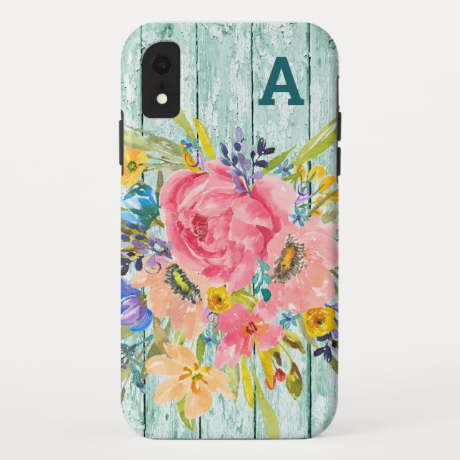 Capa Para iPhone, Case-Mate Spray Floral de Rosa de Aquarela com Inicial (Verso)