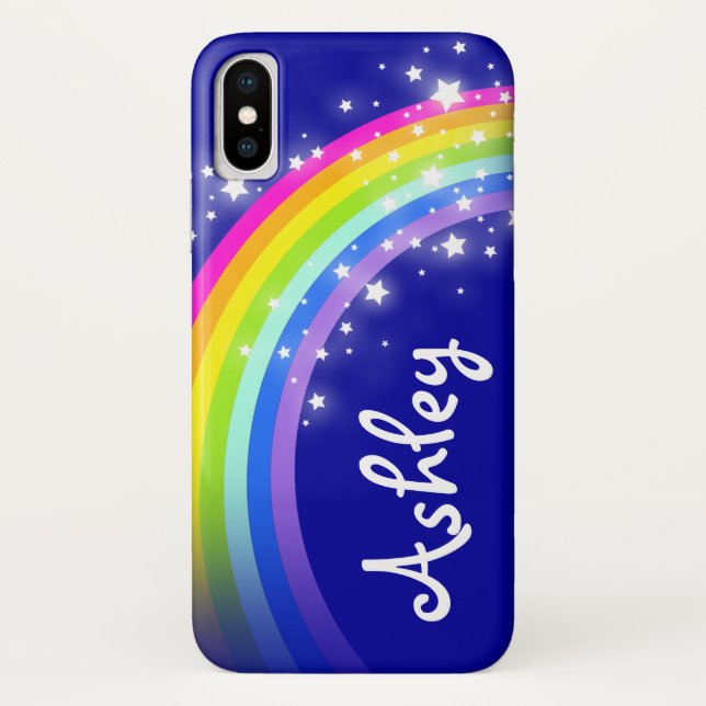 Capa Para iPhone, Case-Mate Sua letra de nome arco-íris azul rosa (Verso)
