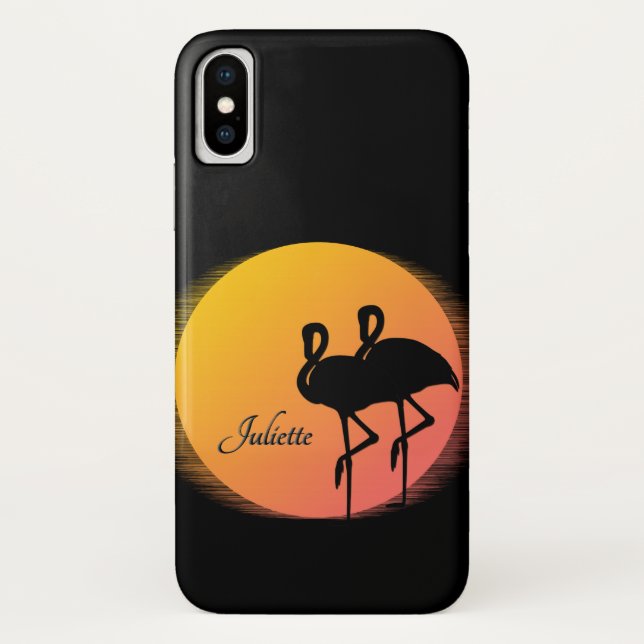 Capa Para iPhone, Case-Mate Sunset Flamingos Pessoal com Nome (Verso)
