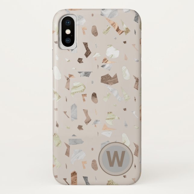 Capa Para iPhone, Case-Mate Tan Italiano Terrazzo Azulejo Monograma (Verso)