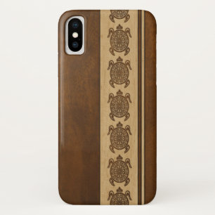 Capa Para iPhone X Tartaruga havaiana de madeira do falso de Uhane