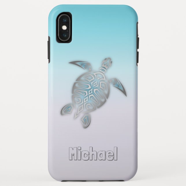 Capa Para iPhone, Case-Mate Tartarugas do mar Monograma de prata (Verso)