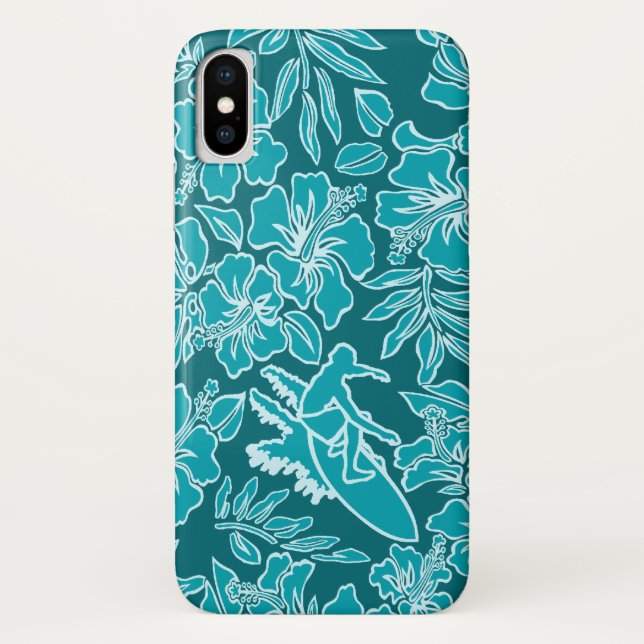 Capa Para iPhone, Case-Mate Teal de Surfe do Hibiscus do Surf Pareau Havaiano (Verso)