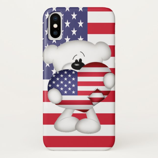 Capa Para iPhone, Case-Mate Teddy Bear e Big USA Flag Heart (Verso)
