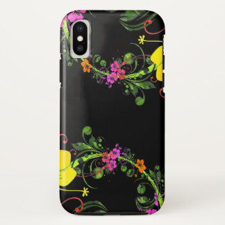 Capa Para iPhone X Telefone floral do preto da flor - caso resistente