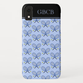 Capa Para iPhone Da Case-Mate Tênis rackets padrão iniciais personalizadas azul