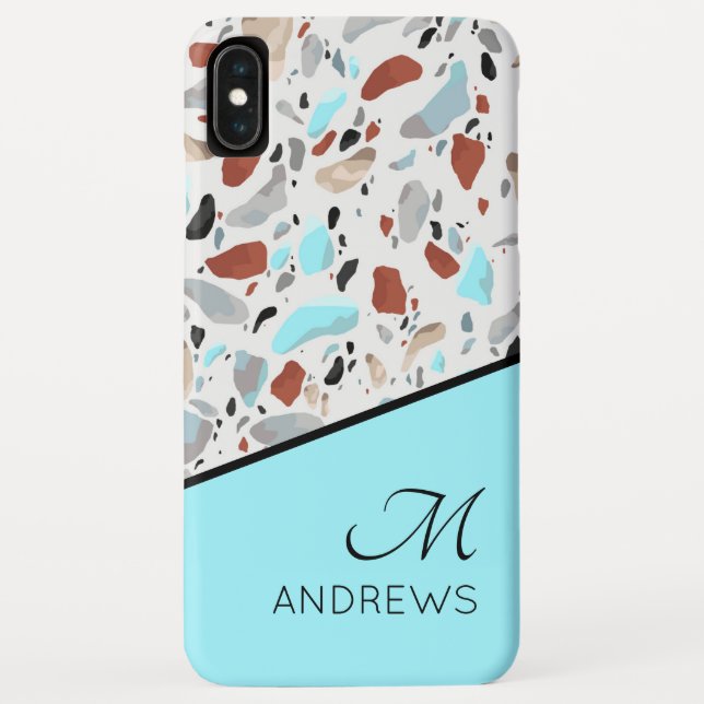 Capa Para iPhone, Case-Mate Terrazzo Azul Monograma Nome Personalizado (Verso)