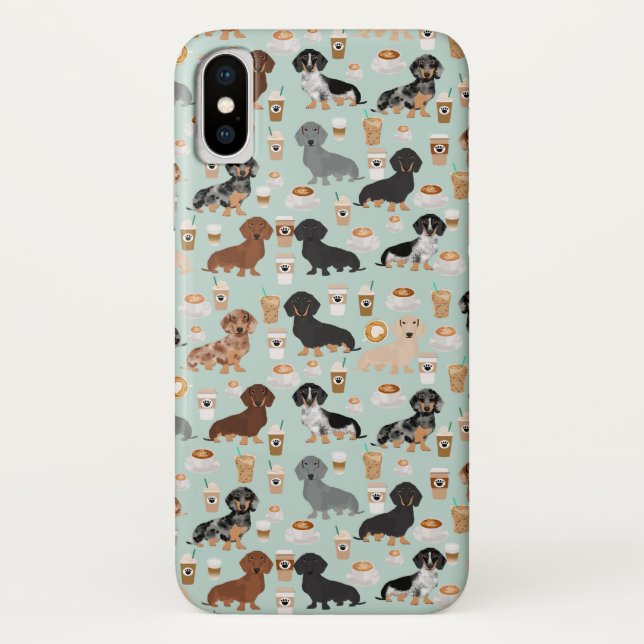Capa Para iPhone, Case-Mate Teste padrão bonito dos Dachshunds e do café da (Verso)