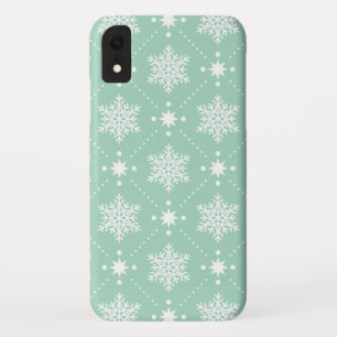 Capa Para iPhone Da Case-Mate Teste padrão branco verde do Natal dos flocos de