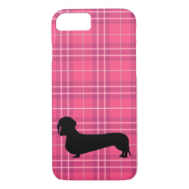 Capa Para iPhone, Case-Mate Teste padrão cinzento fúcsia do Dachshund da (Verso)