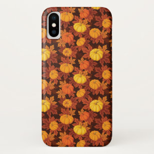 Capa Para iPhone X Teste padrão com abóboras e bordo do outono