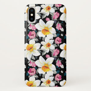 Capa Para iPhone X Teste padrão da elegância com flores do narciso