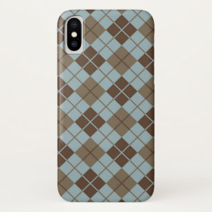Capa Para iPhone X Teste padrão de Argyle no azul e no Taupe