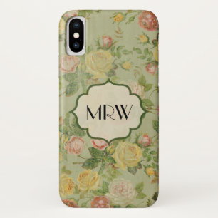 Capa Para iPhone X Teste padrão de flor Monogrammed floral do vintag