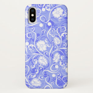 Capa Para iPhone X Teste padrão de flores clássico branco azul boni