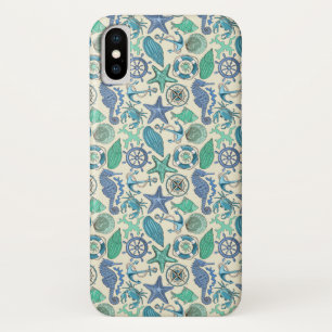 Capa Para iPhone X Teste padrão dos animais de mar da cerceta