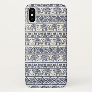 Capa Para iPhone X Teste padrão étnico azul do elefante