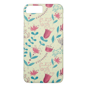Capa iPhone 8 Plus/7 Plus Teste padrão floral com gatos dos desenhos