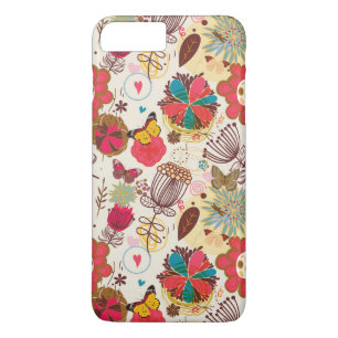 Capa iPhone 8 Plus/7 Plus Teste padrão floral no estilo retro 4