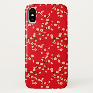 Capa Para iPhone X Teste padrão japonês vermelho e branco das flore