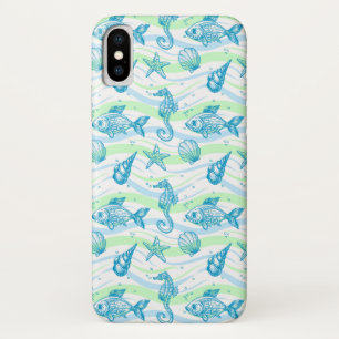 Capa Para iPhone X Teste padrão marinho do esboço