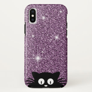 Capa Para iPhone Da Case-Mate Textura do Shimmer de Faux Roxo com um Gato