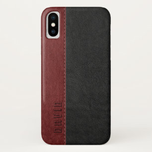 Capa Para iPhone X Textura preta & vermelho escuro do couro do