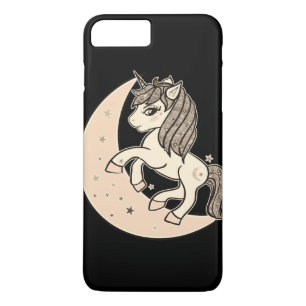 Capa iPhone 8 Plus/7 Plus Tônico Rosa Bege Celestial Lua e Estrelas Unicórni