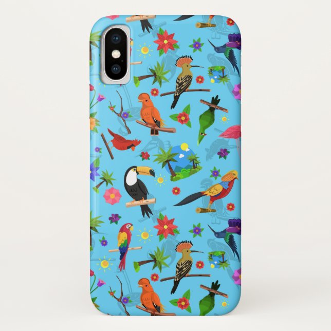 Capa Para iPhone, Case-Mate Toucan Flamingo E Arara - Padrão De Aves Sem Costu (Verso)
