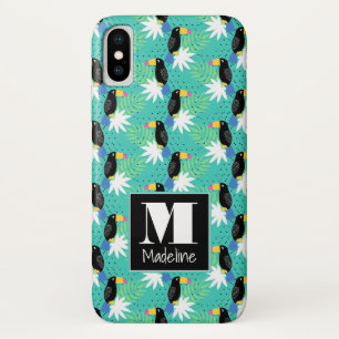 Capa Para iPhone X Toucans no monograma da cerceta  