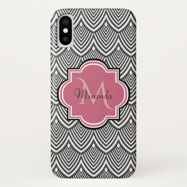 Capa Para iPhone, Case-Mate Trendy Black Arch Scallops Cor-de-rosa Monograma N (Verso)