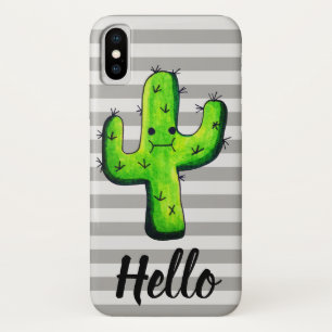 Capa Para iPhone X Trendy Kawaii Watercolor Cactus Hello