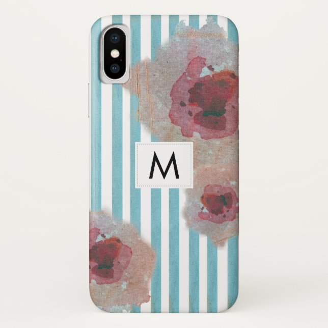 Capa Para iPhone, Case-Mate Trendy Striped Boho Chic Monogramas Floral (Verso)
