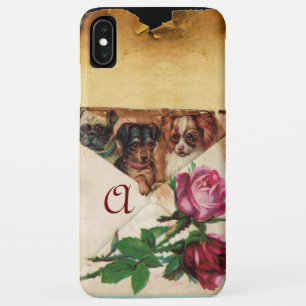 CAPA PARA iPhone XS MAX TRÊS CÃES COM MONOGRAMA DE ROSAS