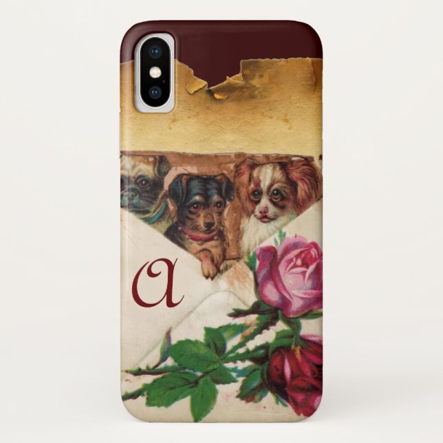 CAPA PARA iPhone, Case-Mate  TRÊS CÃES COM MONOGRAMA DE ROSAS (Verso)