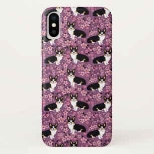 Capa Para iPhone X Tri flores de cerejeira coloridas do Corgi - roxo