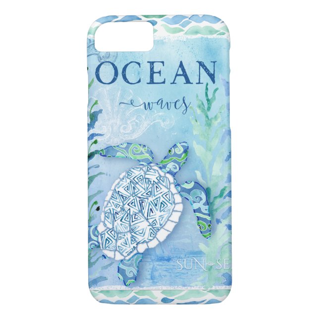 Capa Para iPhone, Case-Mate Triângulo moderno da praia do oceano da tartaruga (Verso)