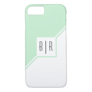 Capa iPhone 8/7 Triângulos verdes mint, geometria moderna monogram