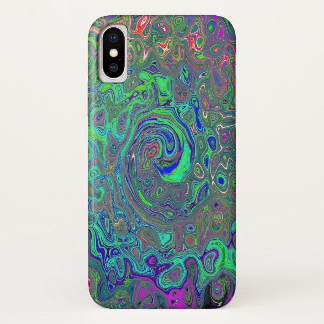 Capa Para iPhone, Case-Mate Trippy Chartreuse e Blue Retro Liquid Swirl (Verso)