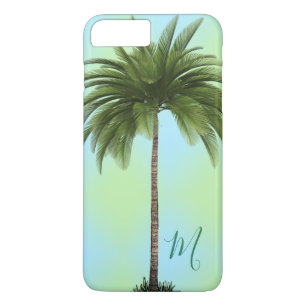 Capa iPhone 8 Plus/7 Plus Tropical Palm Tree Vintage Elegante Monograma Verd