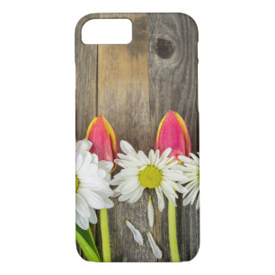Capa iPhone 8/7 tulipas e margaridas em madeira