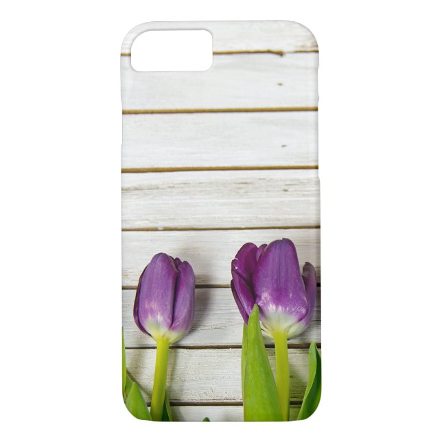 Capa Para iPhone, Case-Mate tulipas púrpuras em madeira (Verso)