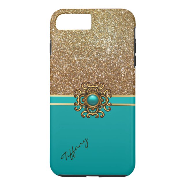 Capa Para iPhone, Case-Mate Turquesa Elegante e caso Dourado do iPhone 7 Plus (Verso)