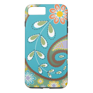Capa Para iPhone Da Case-Mate Turquesa retro, costume marrom do motivo de